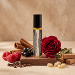 Portrait of a Lady perfume oil surrounded by raspberries, blackcurrants, rose and sandalwood