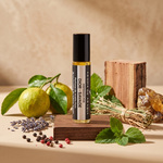 Sauvage perfume oil surrounded by bergamot, peppercorns, lavender, vetiver and cedar